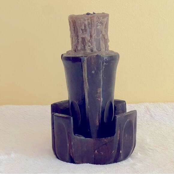 Vintage Hand Carved Wooden Candle Holder Handle Candlestick - Picture 2 of 11